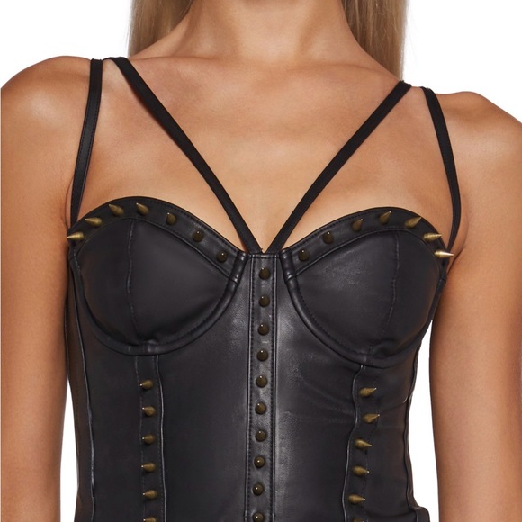 Dolls kill darker wavs black studded leather corset bustier - Picture 3 of 3